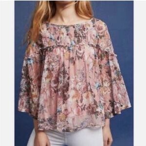 Akemi + Kin Anthropologie Patrizia Smocked Floral Lace Bohemian Blouse